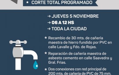 Habrá corte total en el suministro de agua