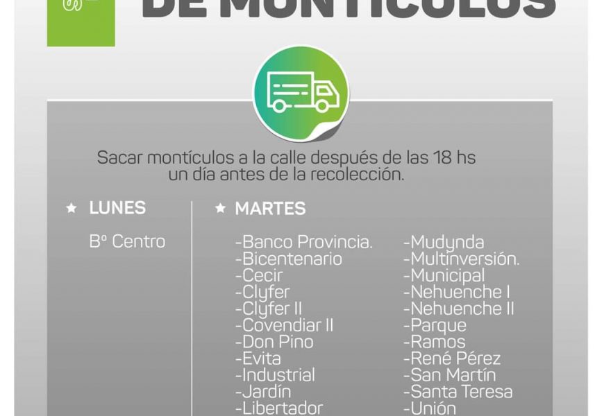 El Municipio recuerda el cronograma de recolección de montículos El Municipio recuerda el cronograma de recolección de montículos