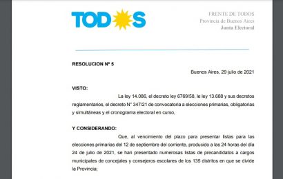 La Junta Electoral del Frente de Todos bajó dos listas