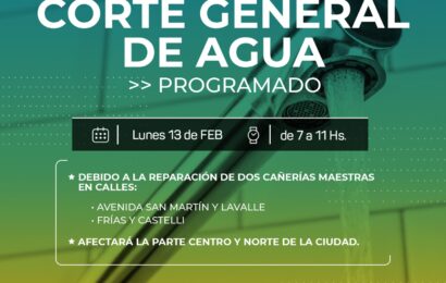 El lunes corte general de agua