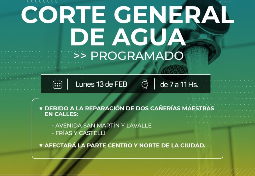 El lunes corte general de agua El lunes corte general de agua