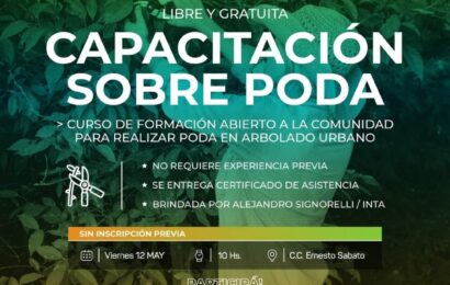 Este viernes 12 de mayo a partir de las 10 horas se realizará una capacitación sobre poda en Arbolado Urbano