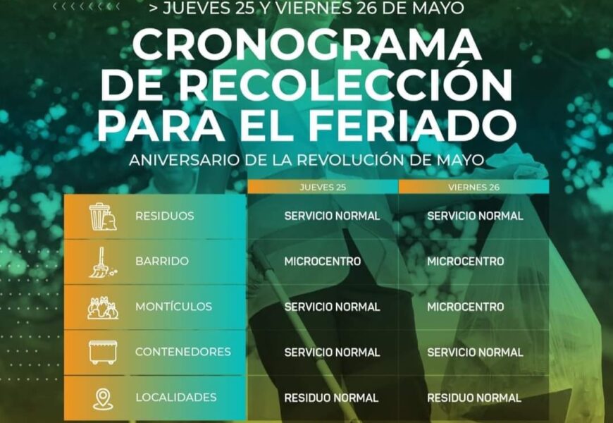 Cronograma de recolección de residuos por feriados! Cronograma de recolección de residuos por feriados!