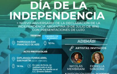 Este domingo se festejá un nuevo Aniversario del Día de la Independencia en la Explanada del Ferrocarril San Martín desde las 14 horas