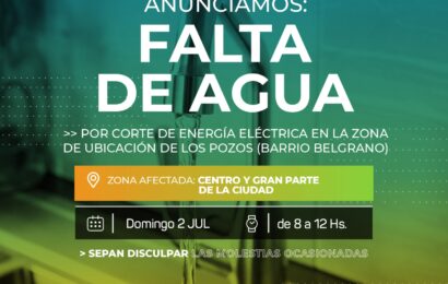 Falta de agua… Por corte de energía eléctrica en la Zona de ubicación de los pozos (Barrio Belgrano)