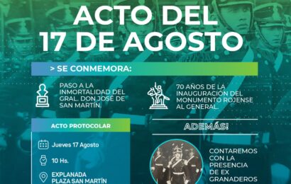 Homenaje al General San Martín Jueves 17 de agosto 10 hs plaza San Martín