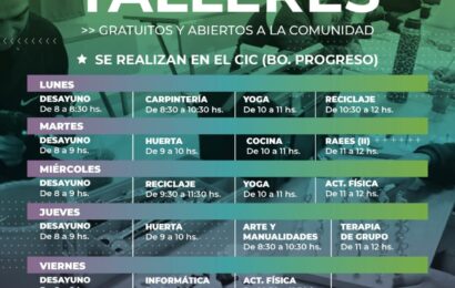 Te invitamos a los TALLERES GRATUITOS Y ABIERTOS A LA COMUNIDAD que ofrecen la Secretaría de Salud y la Dirección de Salud Mental e Inclusión Social que se realizan en el CIC de Barrio Progreso