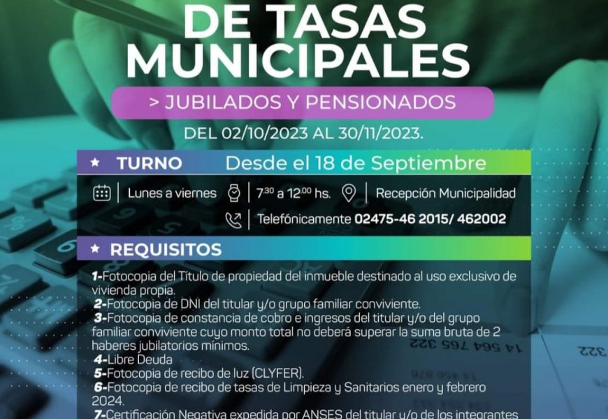 Ya comenzó la inscripción para la eximición de tasas municipales para jubilados, pensionados y personas con discapacidad Ya comenzó la inscripción para la eximición de tasas municipales para jubilados, pensionados y personas con discapacidad