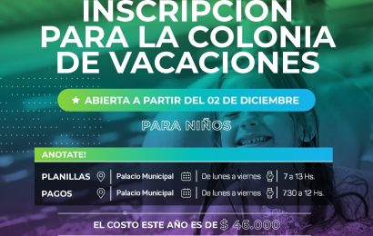 COLONIA 2025 para Niños: A partir del 02 de Diciembre se abre la inscripción