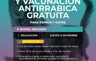 Este jueves Bromatología va a estar vacunando y castrando en R. Obligado