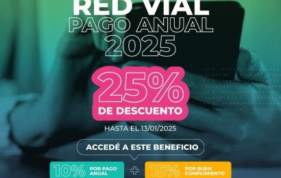 Beneficio del 25% de descuento en el pago anual de tu Tasa por Red Vial (El beneficio es pagando hasta el 13/01/2025)