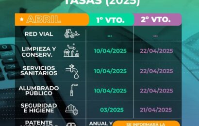 Te acercamos el cronograma de vencimientos de las tasas municipales para el mes de Abril