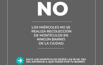 Los miércoles NO hay recolección de montículos en ningún barrio