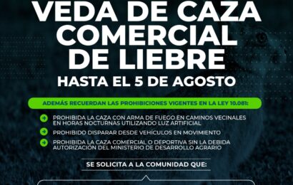 La Dirección de Flora y Fauna del Ministerio de Desarrollo Agrario decreta Veda de caza comercial de liebre