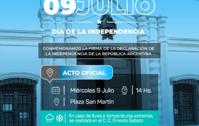 El miércoles 9 de Julio se realizará el acto del Día de la Independencia en la Plaza San Martín a las 14 Hs