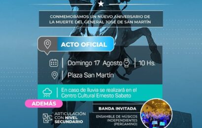 Este domingo 17 de Agosto se realizará acto en conmemoración del aniversario del fallecimiento del General José de San Martín Este domingo 17 de Agosto se realizará acto en conmemoración del aniversario del fallecimiento del General José de San Martín