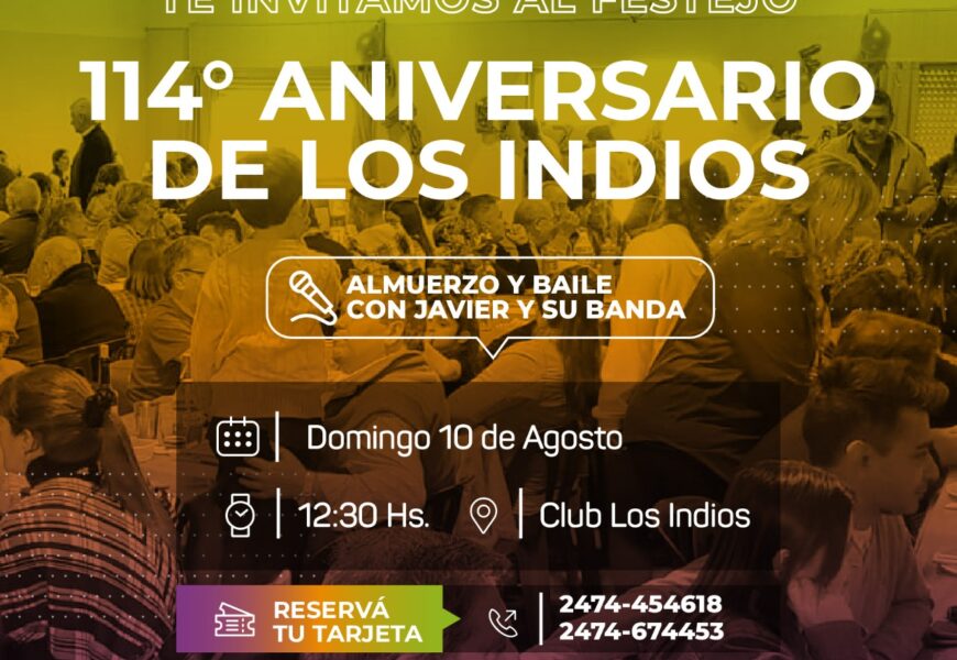 Este domingo: Los Indios cumple 114 años y lo festeja con el habitual almuerzo y show en el Club Los Indios Este domingo: Los Indios cumple 114 años y lo festeja con el habitual almuerzo y show en el Club Los Indios