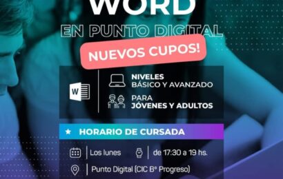 Se abrieron algunos cupos para el curso de Word en el Punto Digital (CIC B Progreso) Se abrieron algunos cupos para el curso de Word en el Punto Digital (CIC B Progreso)