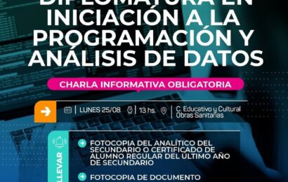 Si te inscribiste para la Diplomatura en iniciación a la programación y análisis de datos, este lunes asistí a la charla informativa obligatoria Si te inscribiste para la Diplomatura en iniciación a la programación y análisis de datos, este lunes asistí a la charla informativa obligatoria