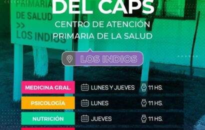 Los Indios: Atención Primaria informó horario del CAPS Los Indios: Atención Primaria informó horario del CAPS