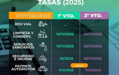 Cronograma de los vencimientos de las tasas municipales del mes de Noviembre Cronograma de los vencimientos de las tasas municipales del mes de Noviembre