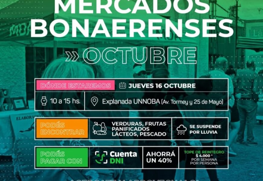 El próximo jueves 16 de octubre nueva edición de Mercado Bonaerense en la explanada de la UNNOBA El próximo jueves 16 de octubre nueva edición de Mercado Bonaerense en la explanada de la UNNOBA