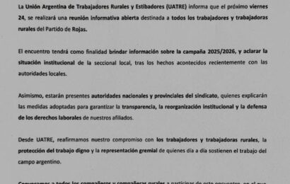 UATRE convoca a trabajadores rurales a reunión este viernes UATRE convoca a trabajadores rurales a reunión este viernes