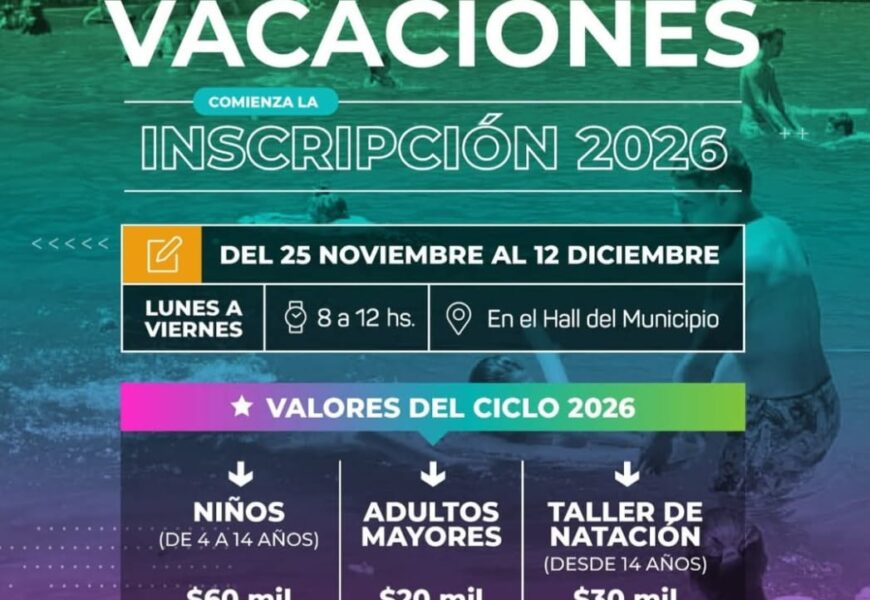 Desde hoy martes 25 de noviembre hasta el viernes 12 de diciembre está abierta la inscripción a la Colonia de Vacaciones Desde hoy martes 25 de noviembre hasta el viernes 12 de diciembre está abierta la inscripción a la Colonia de Vacaciones