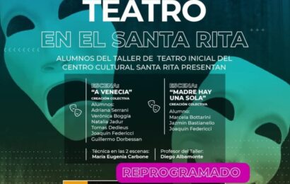 Nueva muestra de Teatro en el Centro Cultural Santa Rita: será el Jueves 4 de diciembre Nueva muestra de Teatro en el Centro Cultural Santa Rita: será el Jueves 4 de diciembre