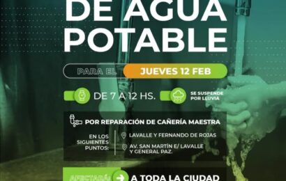 Jueves 12 de febrero: Corte general de agua Jueves 12 de febrero: Corte general de agua