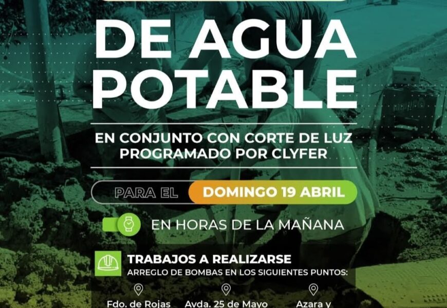Habrá corte de luz y agua el domingo Habrá corte de luz y agua el domingo