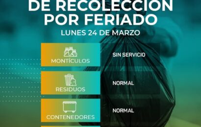 Cronograma de recolección de residuos por feriado del lunes 24 de Marzo